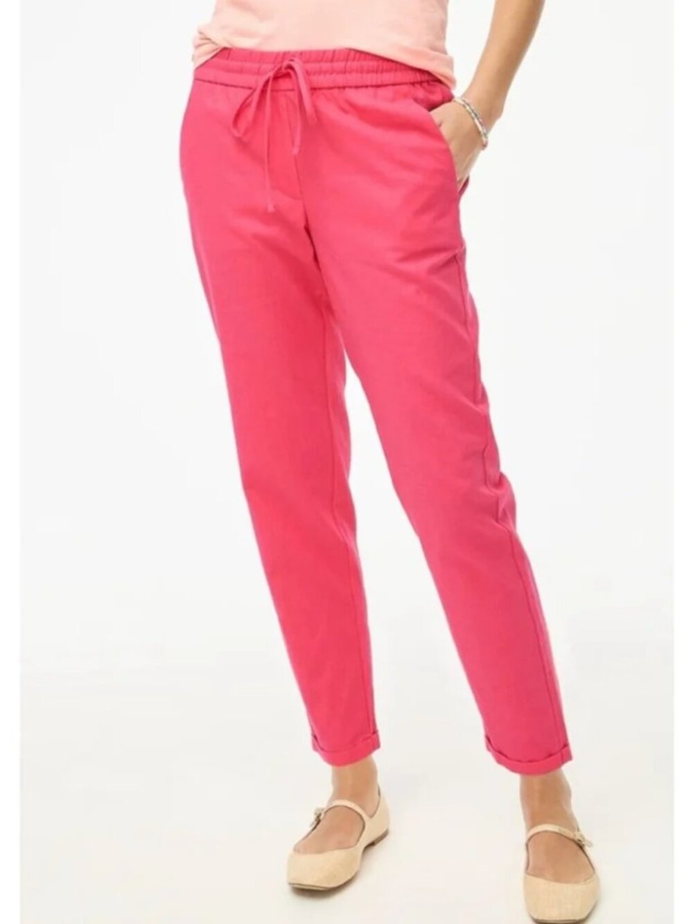 J. Crew Linen Blend Taper Drawstring Pant Coral Size 12